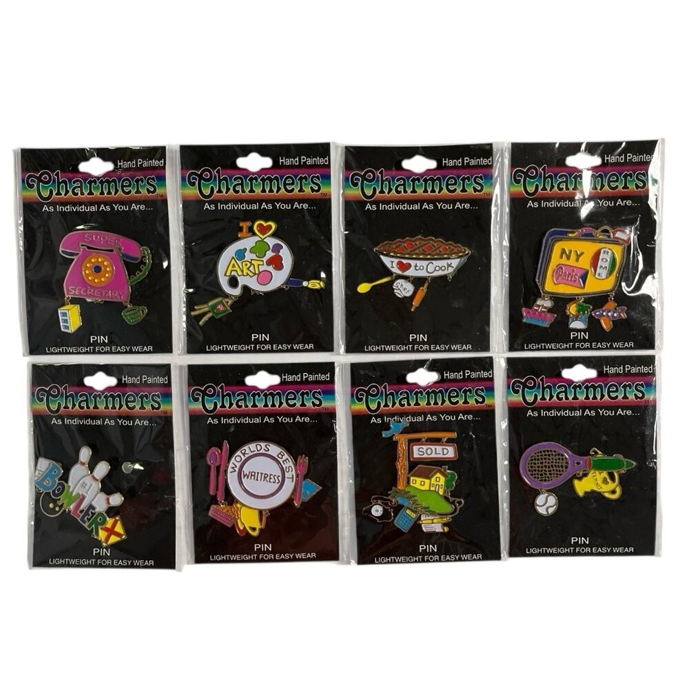 Vintage 1998 Charmers‎ Pins Novelty Hand Painted Dangle Misc Lot Set of 8